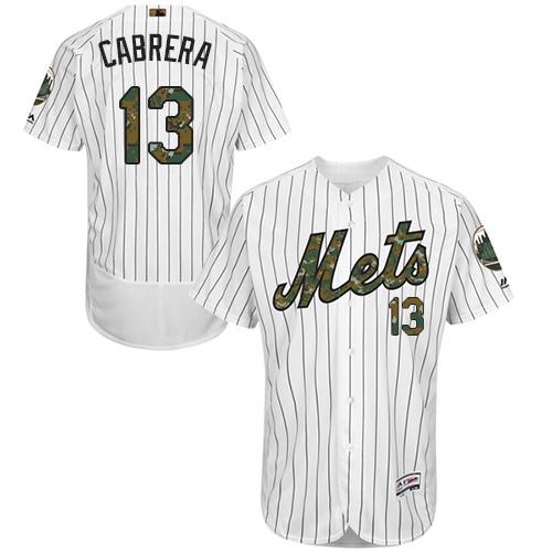 Mets #13 Asdrubal Cabrera White(Blue Strip) Flexbase Authentic Collection Memorial Day Stitched MLB Jersey
